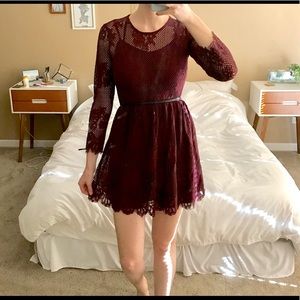 Burgundy wine lace dress